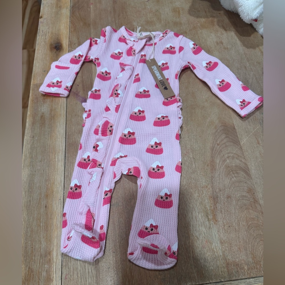 SpearmintLove Pink Halloween Waffle Footie, NWT